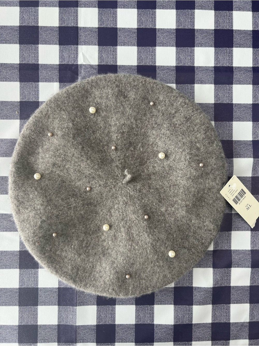 Anthropologie Grey Pearl-Embellished Wool Beret